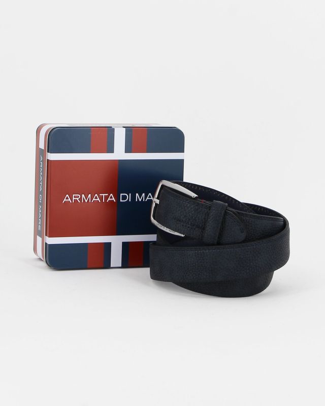 ARMATA DI MARE-Cinta uomo blu con cofanetto regalo in VERA PELLE