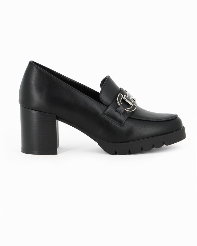 MISS GLOBO - Mocassino nero con morsetto e sottopiede in memory soft, tacco 7CM