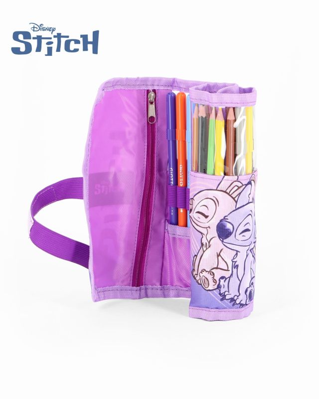 STITCH - ASTUCCIO LILLA ROLL CON 12 PENNARELLI GIOTTO E 12 PASTELLI