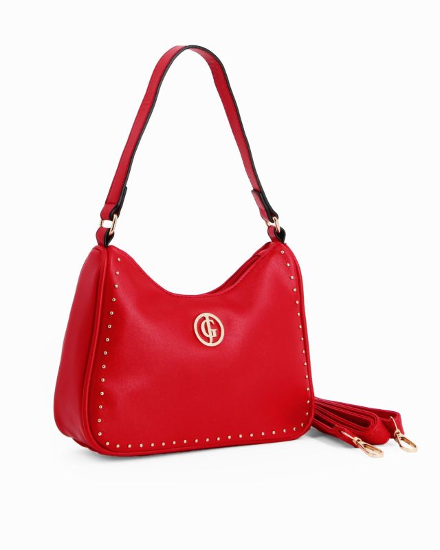 CORTINA POLO STYLE - Borsa a spalla rossa con dettaglio borchie, tracolla removibile