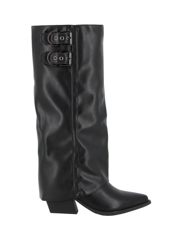 NUA' - Stivale texano nero con risvolto e zip laterale, tacco 7CM