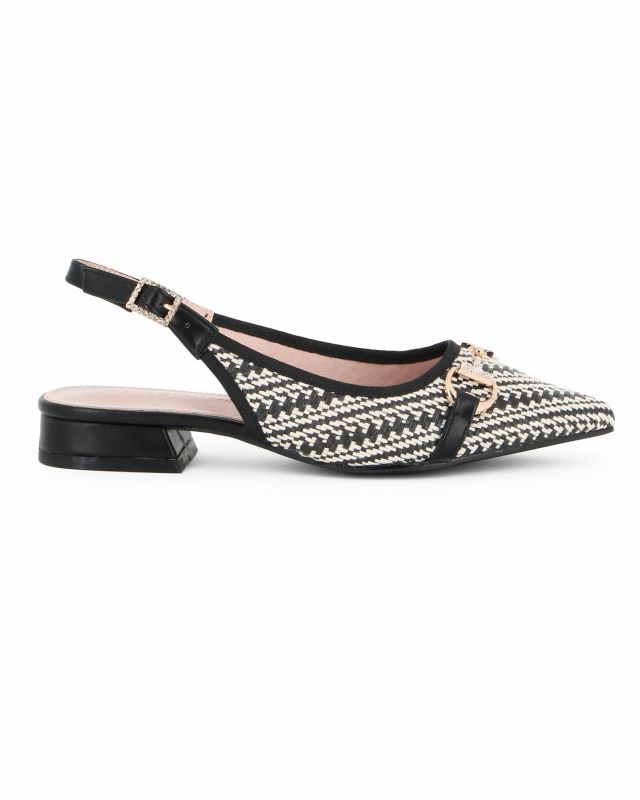 MY JEWELS - Ballerina slingback nera intrecciata a punta con morsetto in strass