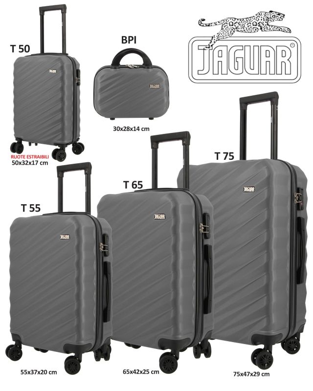 JAGUAR - TROLLEY GRIGIO IN ABS CON 4 RUOTE DOPPIE CON TSA NELLA MISURA MEDIA E GRANDE