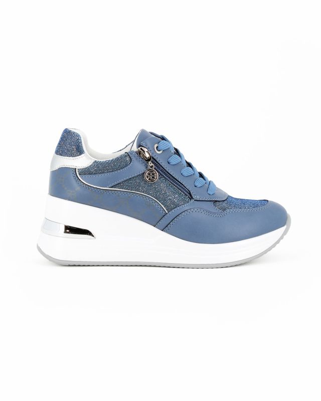 RENATO BALESTRA - Scarpa sneakers blu con soletta estraibile in VERA PELLE, lacci e zip laterale