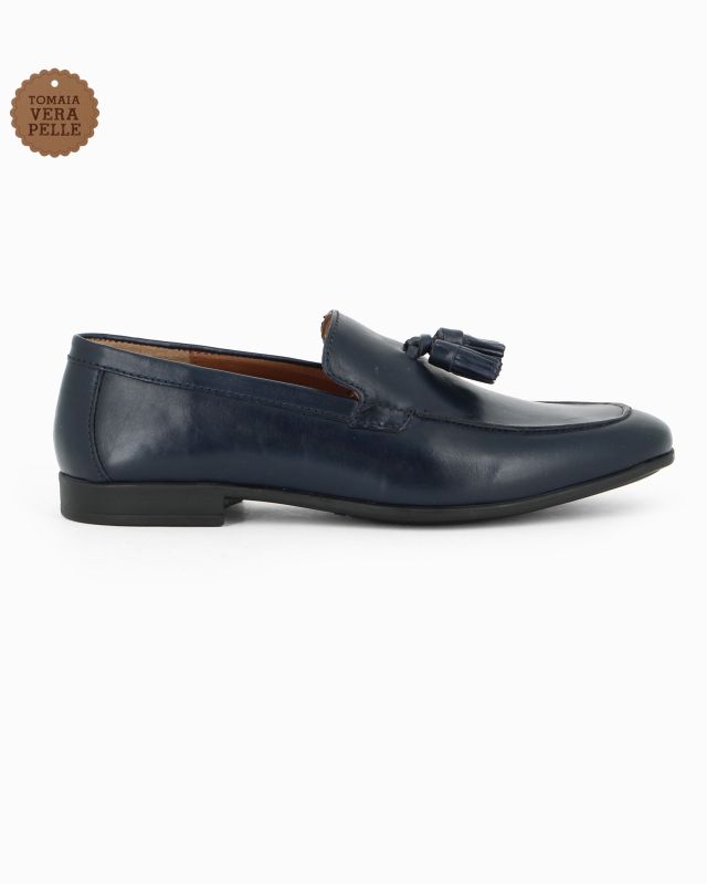 CLASS MAN - Mocassino blu in VERA PELLE con nappe