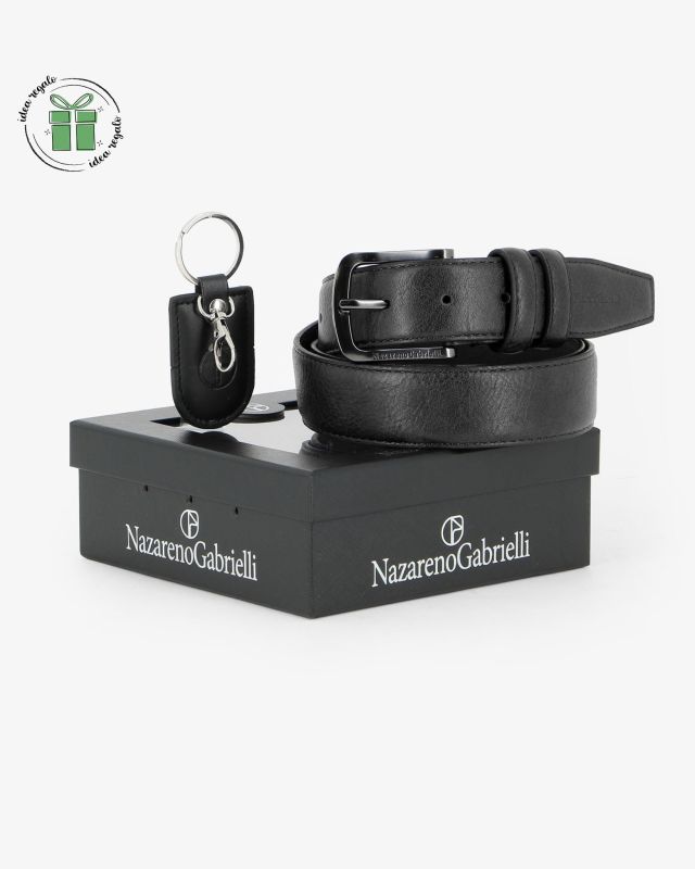 NAZARENO GABRIELLI - Set regalo composto da cintura e portachiavi nero