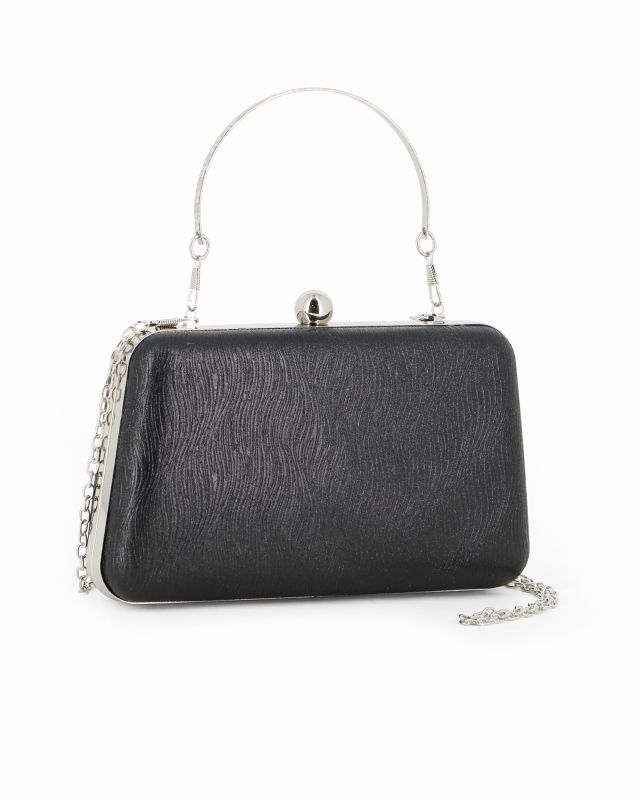 DIVAS - Clutch nera rigida effetto ondulato con manico e pomello