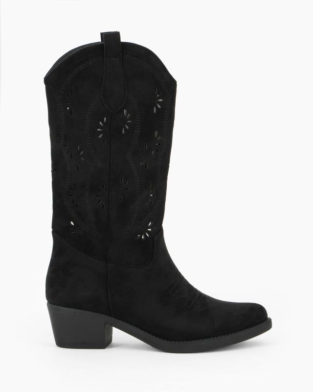 ZOE - Stivale texano nero scamosciato con zip laterale, tacco 5CM