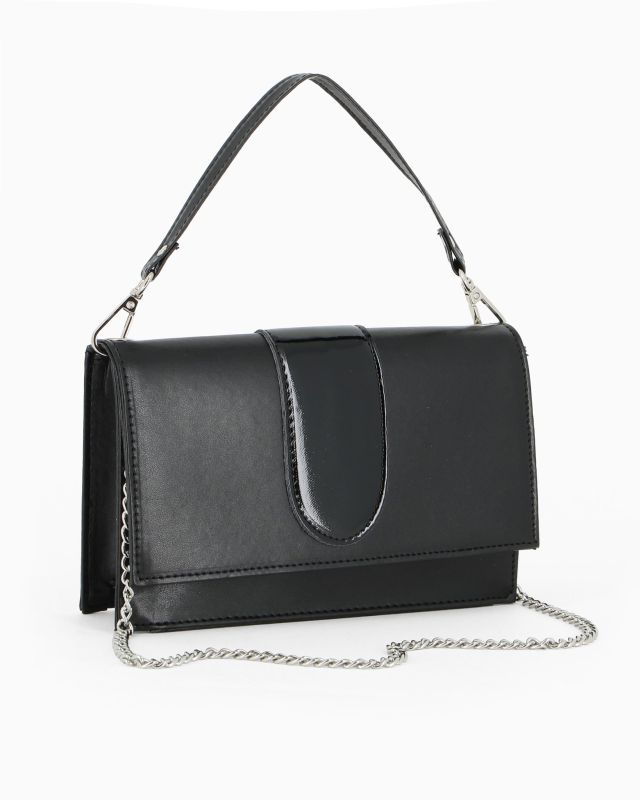 ANNES NICOLE - Pochette nera con patta e tracolla a catenina