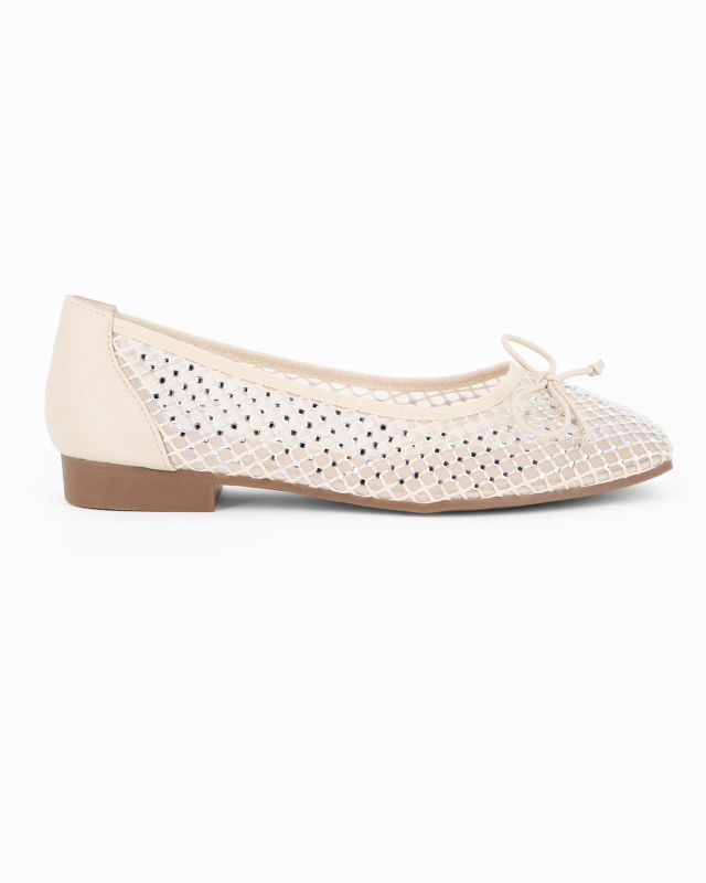 MY JEWELS - Ballerina avorio a rete con fiocco e strass