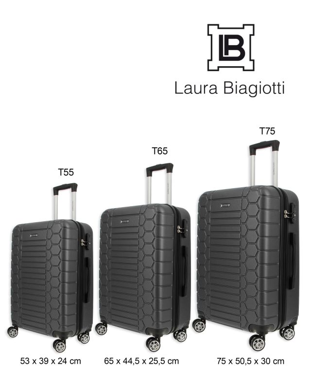 LAURA BIAGIOTTI - TROLLEY NERO IN ABS E 4 RUOTE DOPPIE CON STAMPA TARTARUGATA