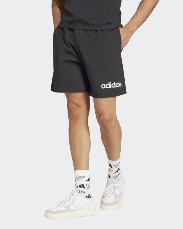 ADIDAS - PANTALONCINO LIN SJ NERO CON LOGO BIANCO DA UOMO - JE9012
