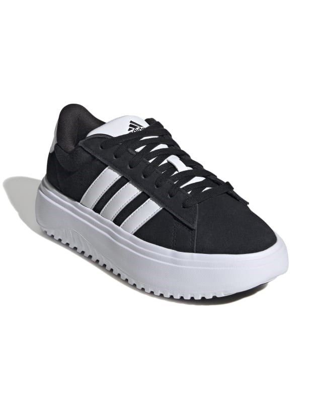 ADIDAS - Scarpa platform da donna nera e bianca in VERA PELLE scamosciata - GRAND COURT PLATFORM SUEDE IE1102