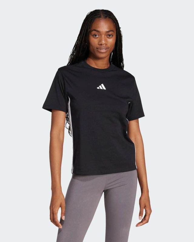 ADIDAS - T-SHIRT DONNA MEZZA MANICA NERA CON BANDE BIANCHE  3S SJ - JD0846