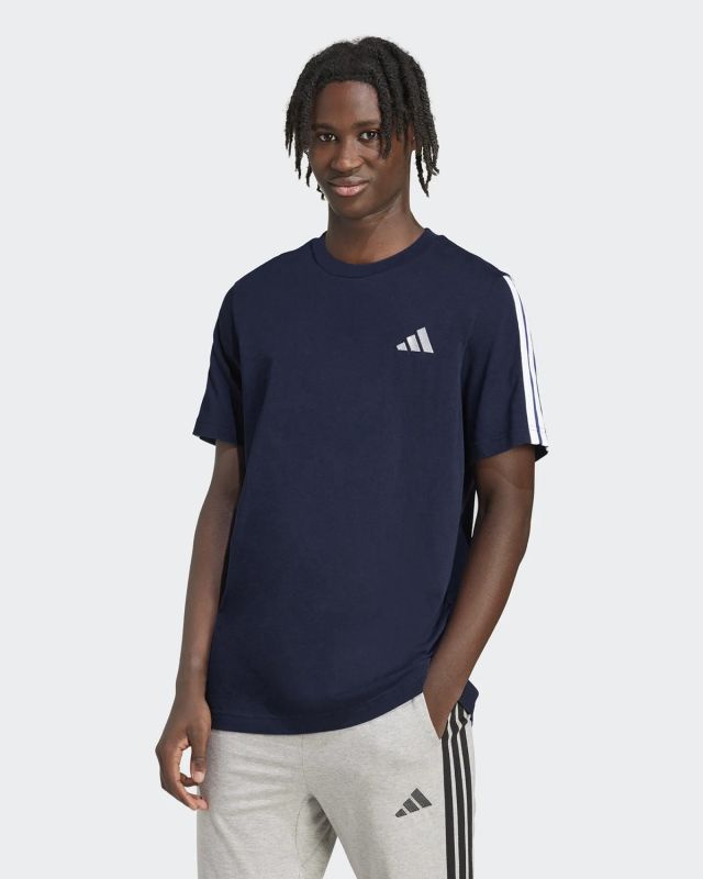 ADIDAS -T-SHIRT UOMO MEZZA MANICA BLU CON BANDE BIANCHE -  JV6785