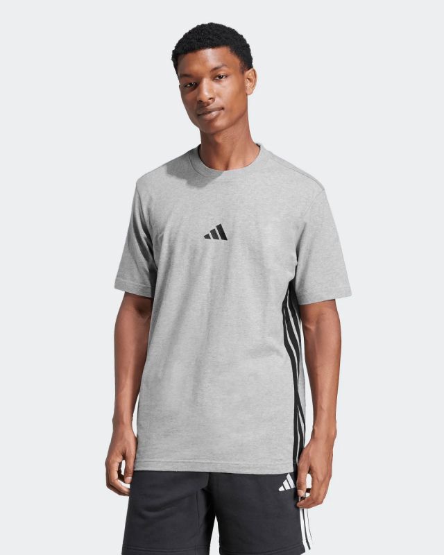 ADIDAS -T-SHIRT UOMO MEZZA MANICA GRIGIA CON BANDE BIANCHE -  JE6396