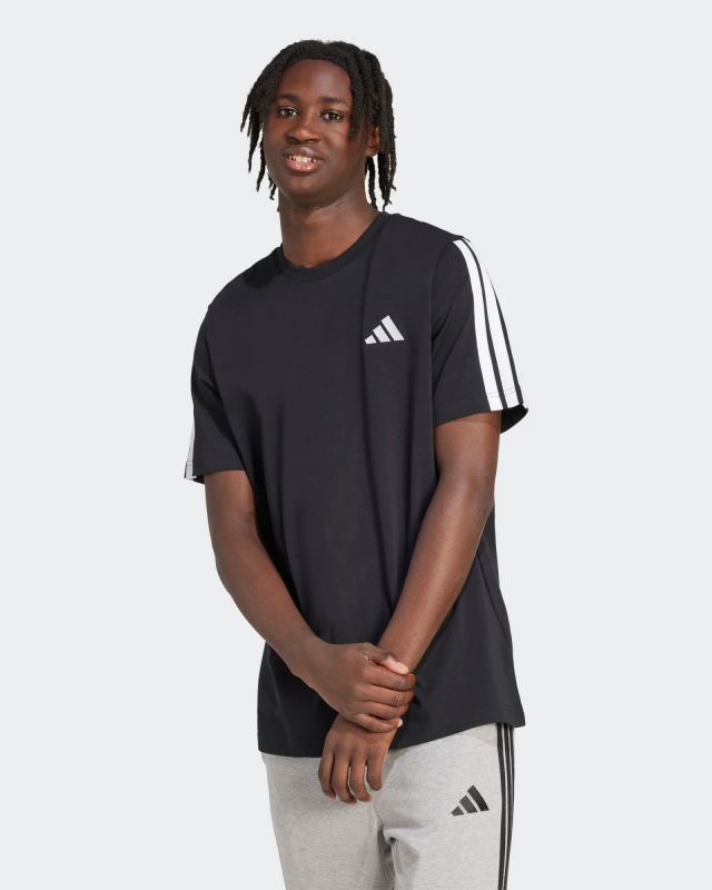 ADIDAS -T-SHIRT UOMO MEZZA MANICA NERA CON BANDE BIANCHE -   JV6783