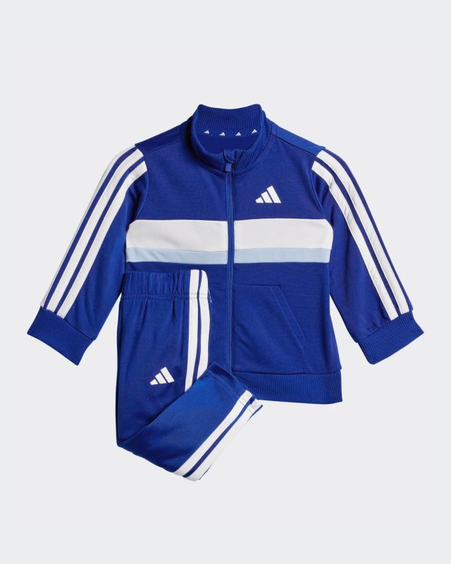 ADIDAS - TUTA COMPLETA BABY BLU, BIANCA E CELESTE CON 3 BANDE BIANCHE SEASONAL ESSENTIALS TIBERIO 3 STRIPES - JN2235