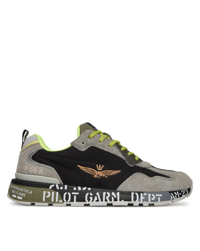 AERONAUTICA MILITARE - SNEAKERS MARRONE CHIARO, MARRONE SCURO, GRIGIA, NERA E GIALLO FLUO - 276CT3546-94653