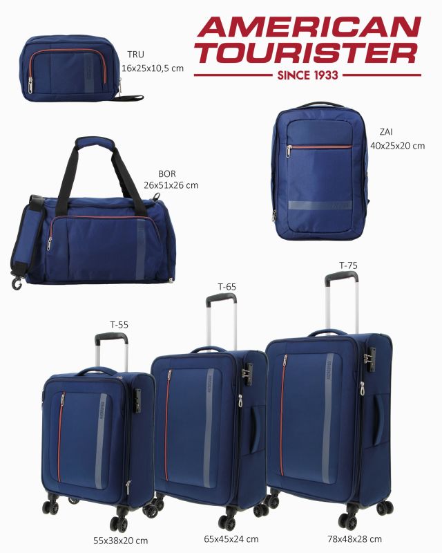AMERICAN TOURISTER - TROLLEY BLU IN TESSUTO 4 RUOTE CON COMBINAZIONE TSA