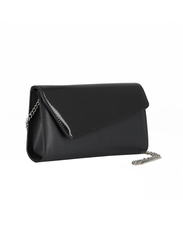 ANNES NICOLE - Pochette nera con patta in vernice, MADE IN ITALY