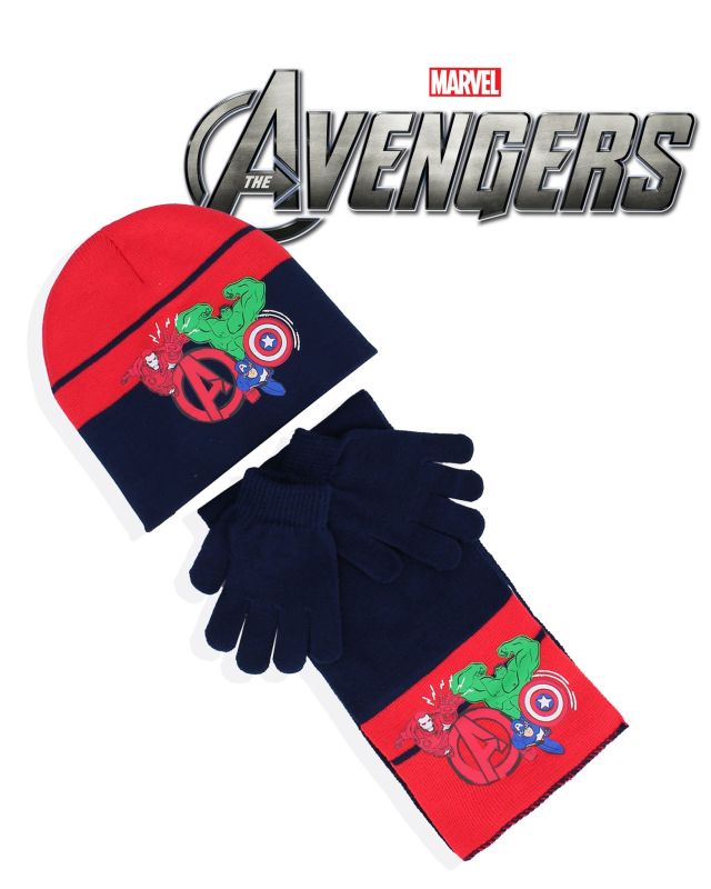 AVENGERS - Completo da bimbo con cappello, sciarpa e guanti blu