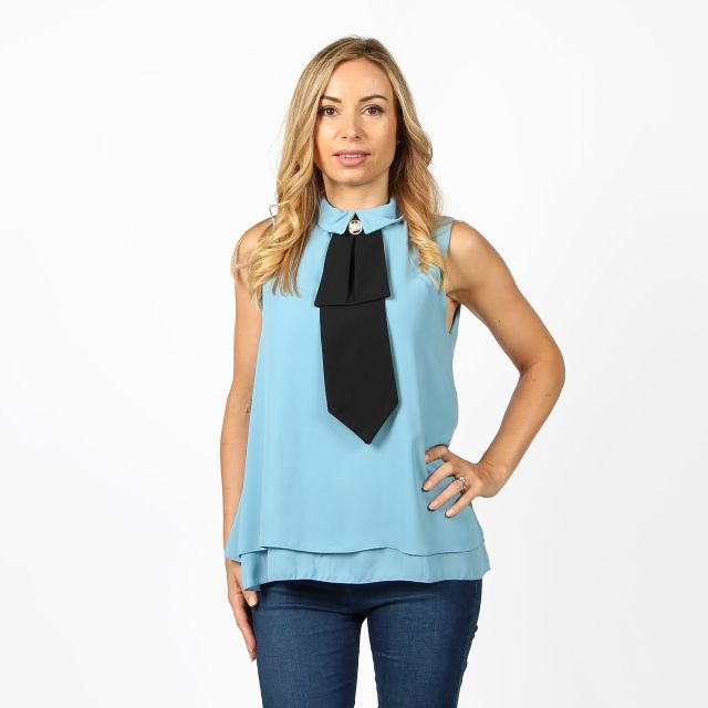 BACHATA - CAMICIA CELESTE SMANICATA CON CRAVATTA