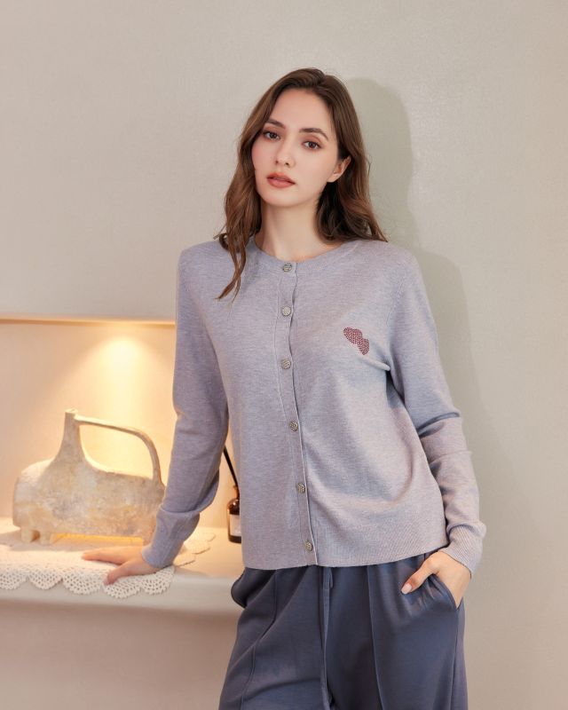 BACHATA - Cardigan manica lunga grigio con bottoni da donna