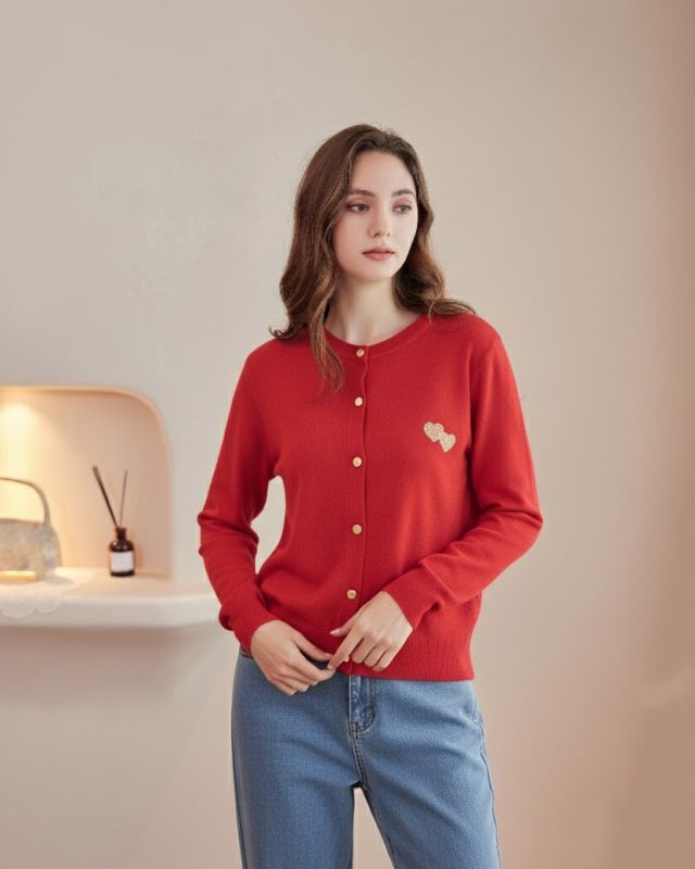 BACHATA - Cardigan manica lunga rosso con bottoni da donna