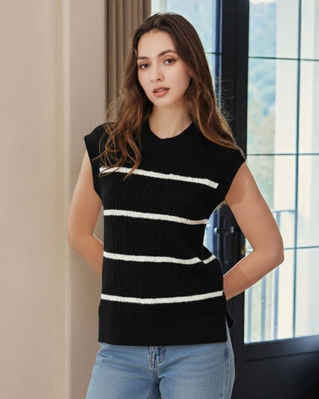 BACHATA - Gilet a maglia nero e panna da donna