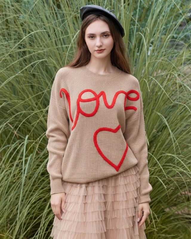 BACHATA - Maglia manica lunga taupe e rossa da donna