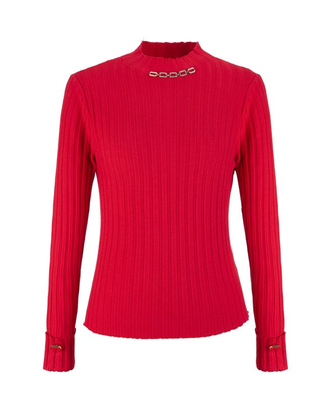 BACHATA - Maglia rossa da donna a manica lunga con collo alto