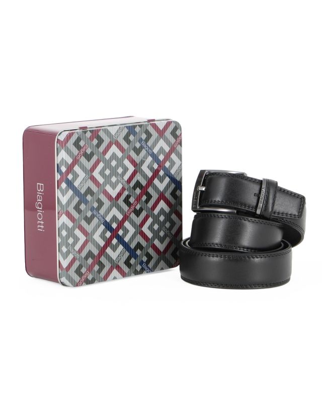 BIAGIOTTI - Cinta nera con fodera in VERA PELLE e box regalo