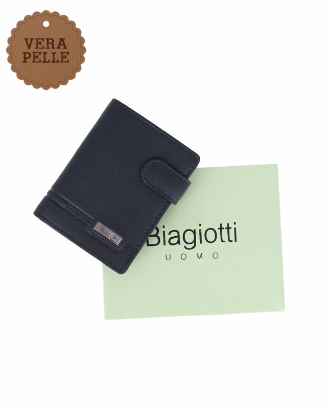 BIAGIOTTI - Portafoglio da uomo blu in VERA PELLE con RFID