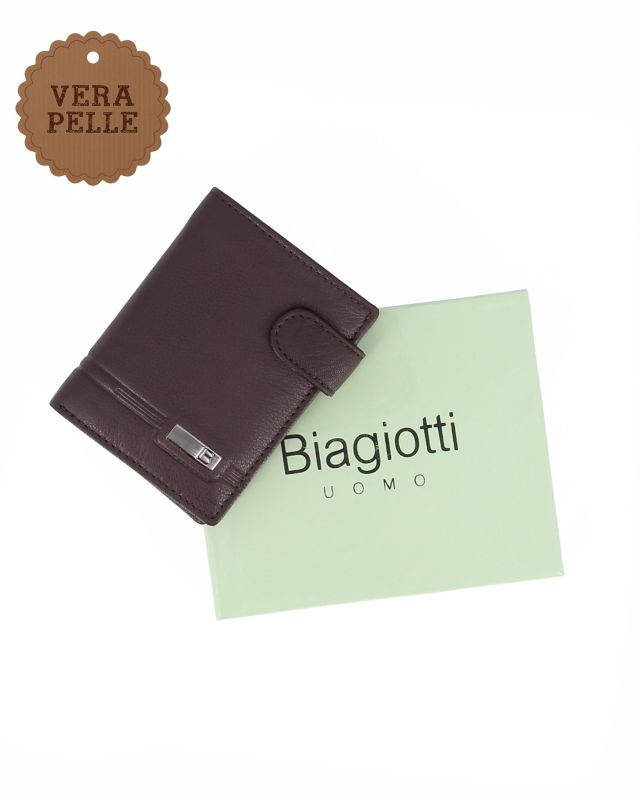 BIAGIOTTI - Portafoglio da uomo marrone in VERA PELLE con RFID