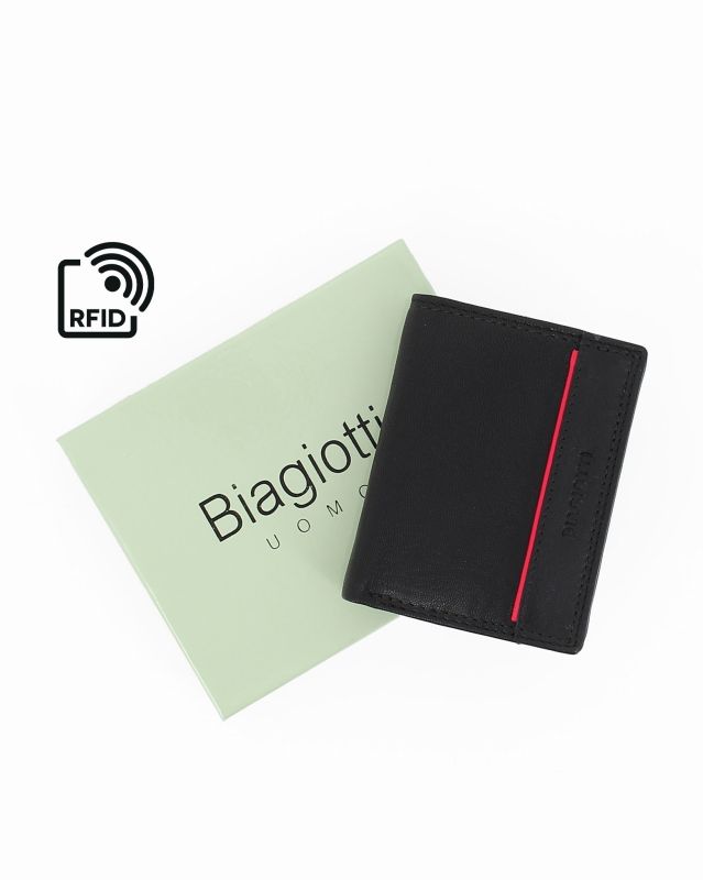BIAGIOTTI - Portafoglio da uomo nero in VERA PELLE