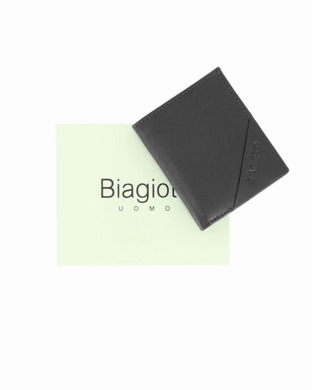 BIAGIOTTI - Portafoglio nero in VERA PELLE da uomo con ribaltina