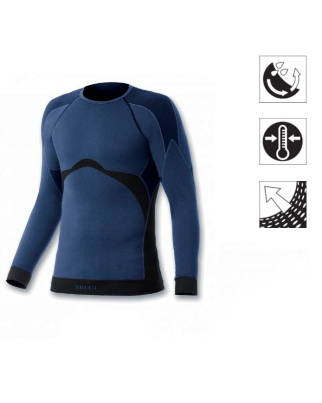 BRUGI - Maglia da bambino blu e nera girocollo termica traspirante senza cuciture