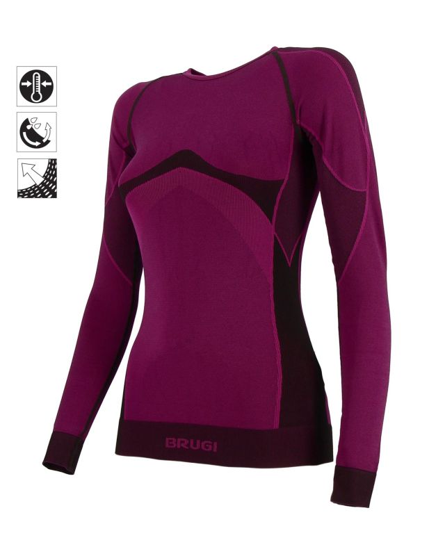 BRUGI - Maglia da donna viola e nera termica traspirante senza cuciture