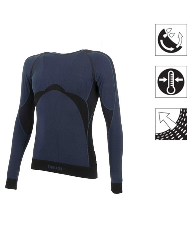 BRUGI - Maglia da uomo blu e nera termica girocollo traspirante senza cuciture