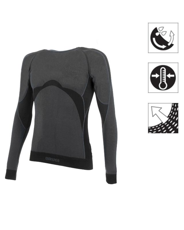 BRUGI - Maglia da uomo grigia e nera termica traspirante senza cuciture