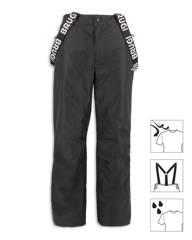 BRUGI - Pantalone da sci nero con bretelle regolabili uomo