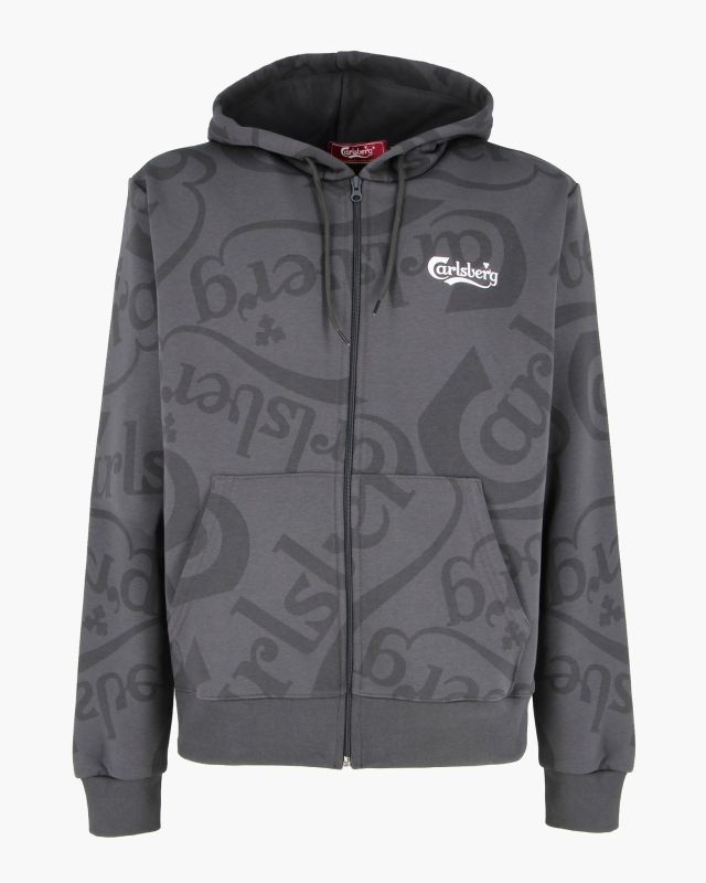 CARLSBERG - Felpa con cappuccio full zip nera all over da uomo