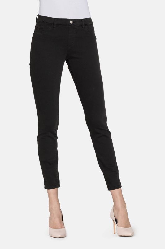 CARRERA - DONNA LEGGINGS JEANS NERO SUPER STRETCH CON ZIP ALLA CAVIGLIA- CAPRI