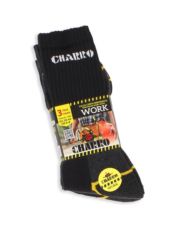 CHARRO - Set 3 paia calzini da lavoro rinforzati neri