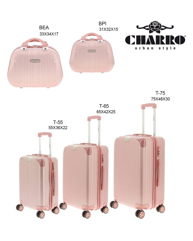 CHARRO- Trolley in ABS a righe verticali con 4 ruote doppie e angoli effetto lucido
