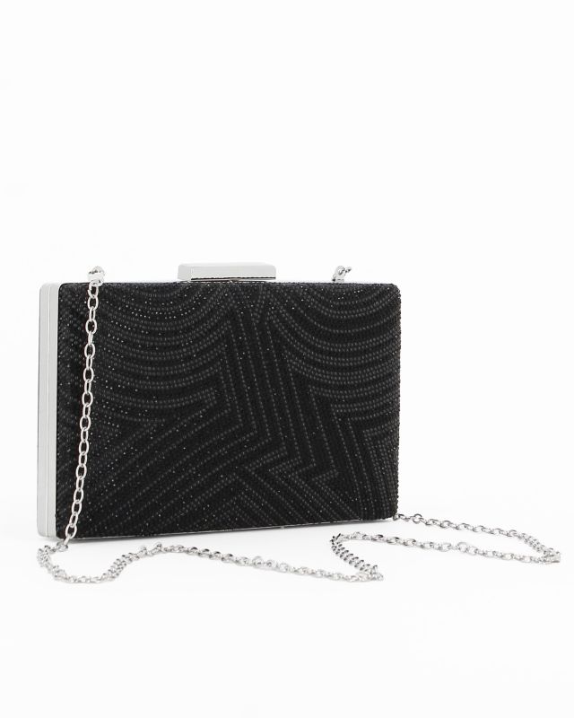 Clutch nera con strass e chiusura in metallo - DIVAS