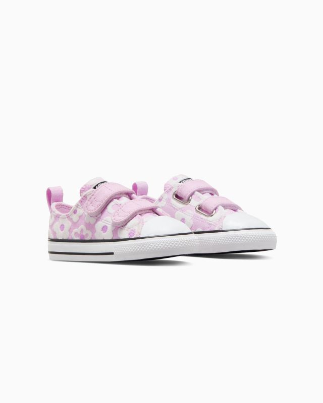 CONVERSE - Scarpa rosa in tela da bambino con dettagli floreali in rilievo, numerata 21/26 - CHUCK TAYLOR ALLA STAR OX