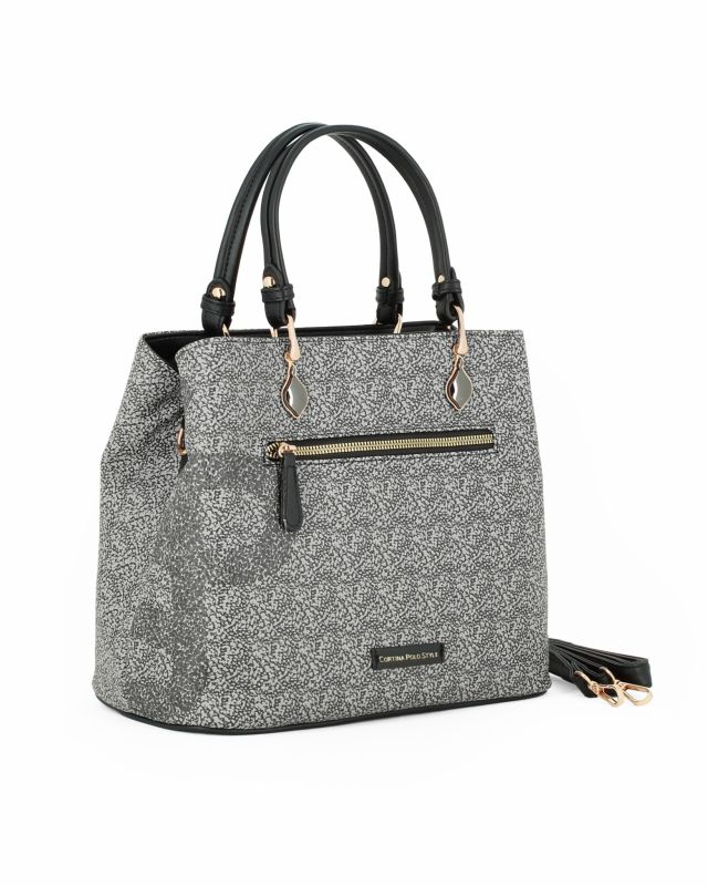 CORTINA POLO STYLE - Borsa due manici nera con tasca frontale e stampa logo, tracolla removibile