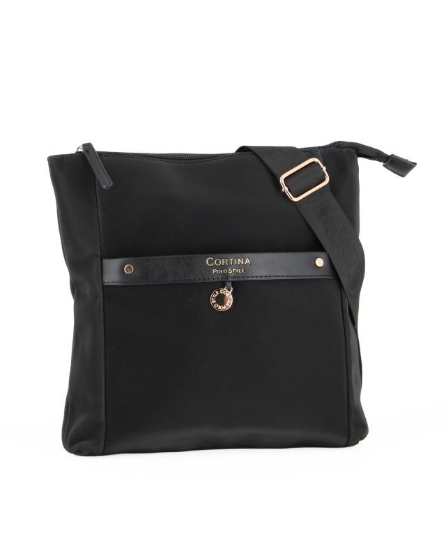 CORTINA POLO STYLE - Borsa nera con tracolla regolabile e tasca frontale